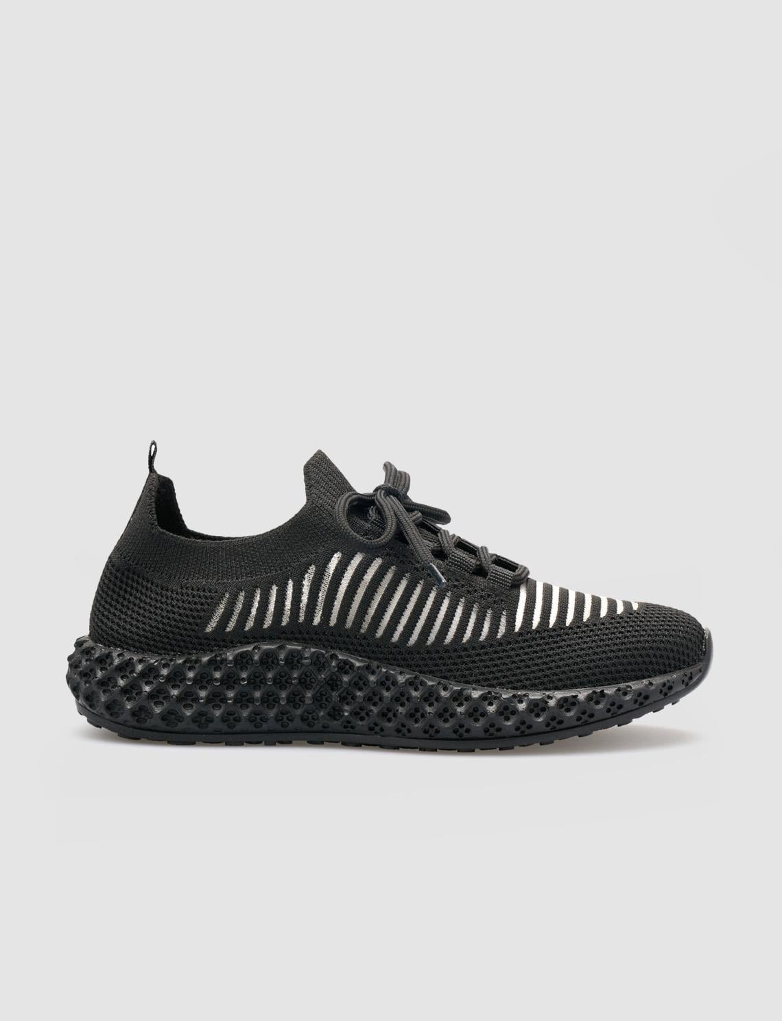 Black Lace-up Knit Women's Athletic Shoes