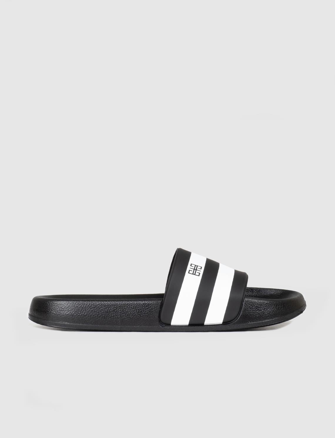 Black and White Men's Slippers with Rubber Sole