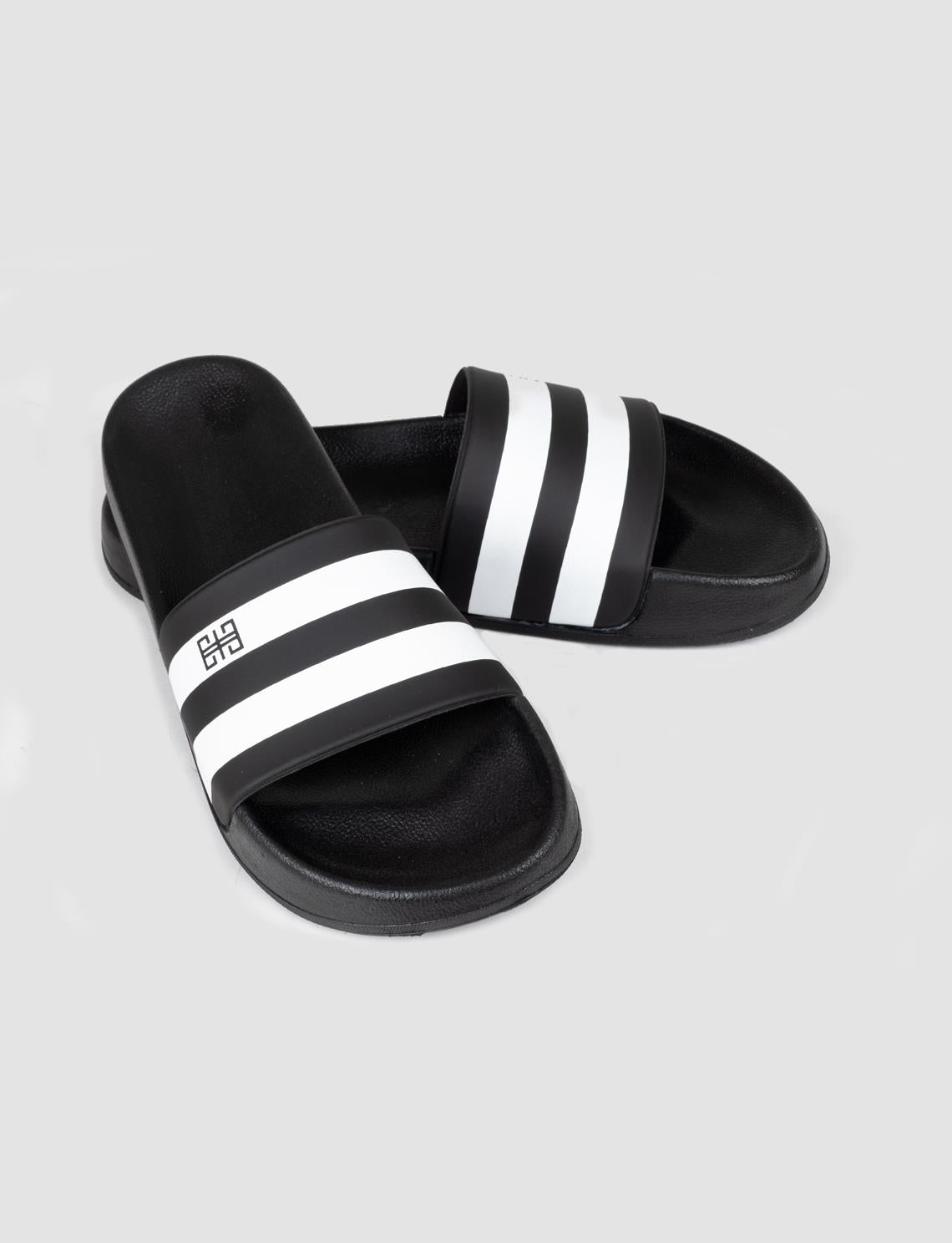 Black and White Men's Slippers with Rubber Sole