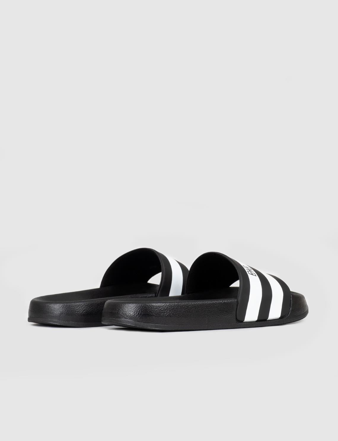 Black and White Men's Slippers with Rubber Sole