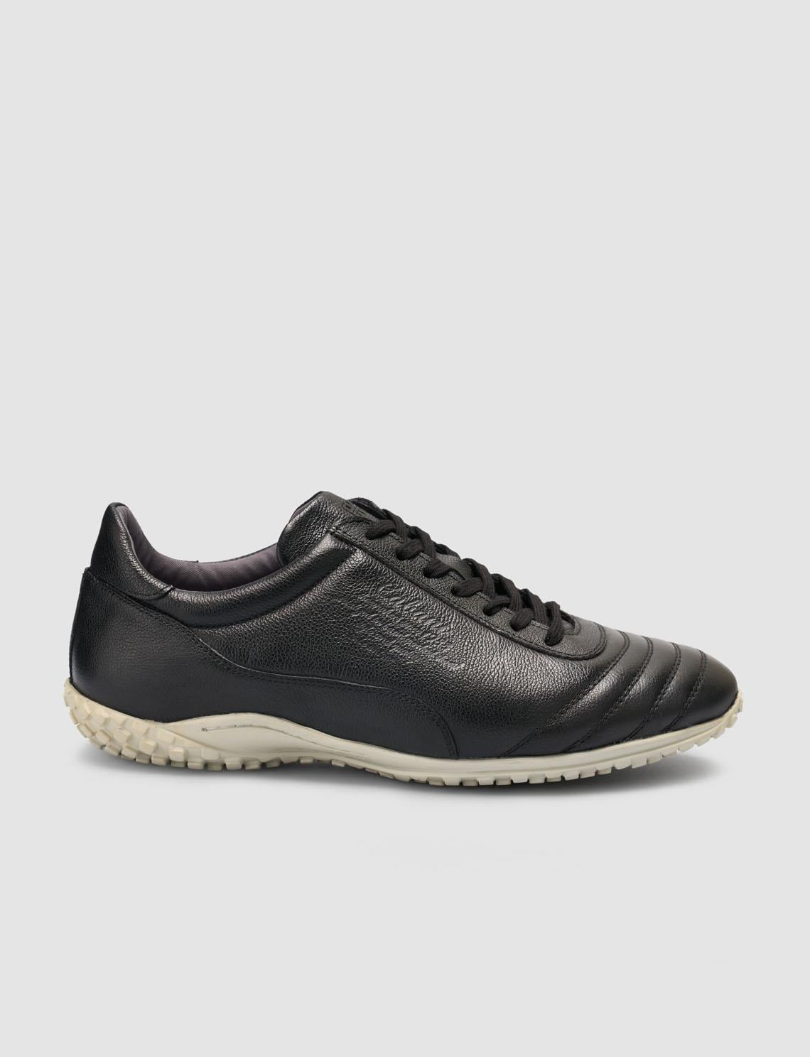 100% Genuine Leather Textured Black Lace-up Pedal Shoes
