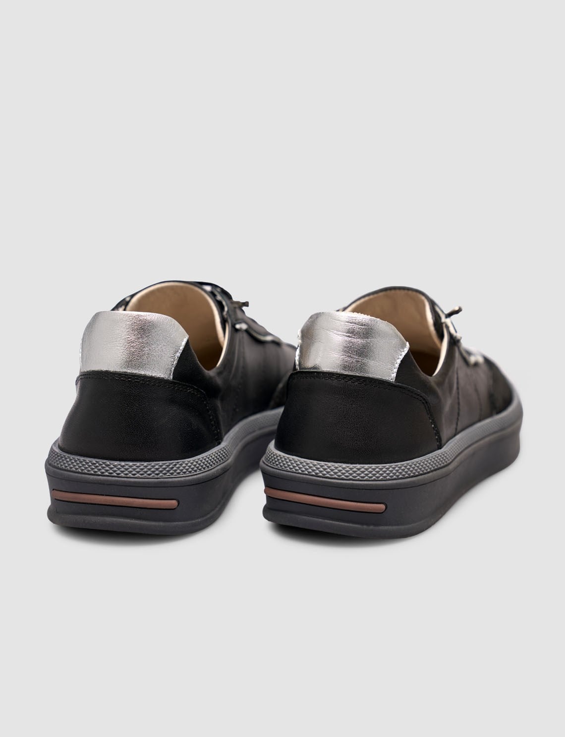 Black Genuine Cowhide Leather Lace-up Women's Sneaker