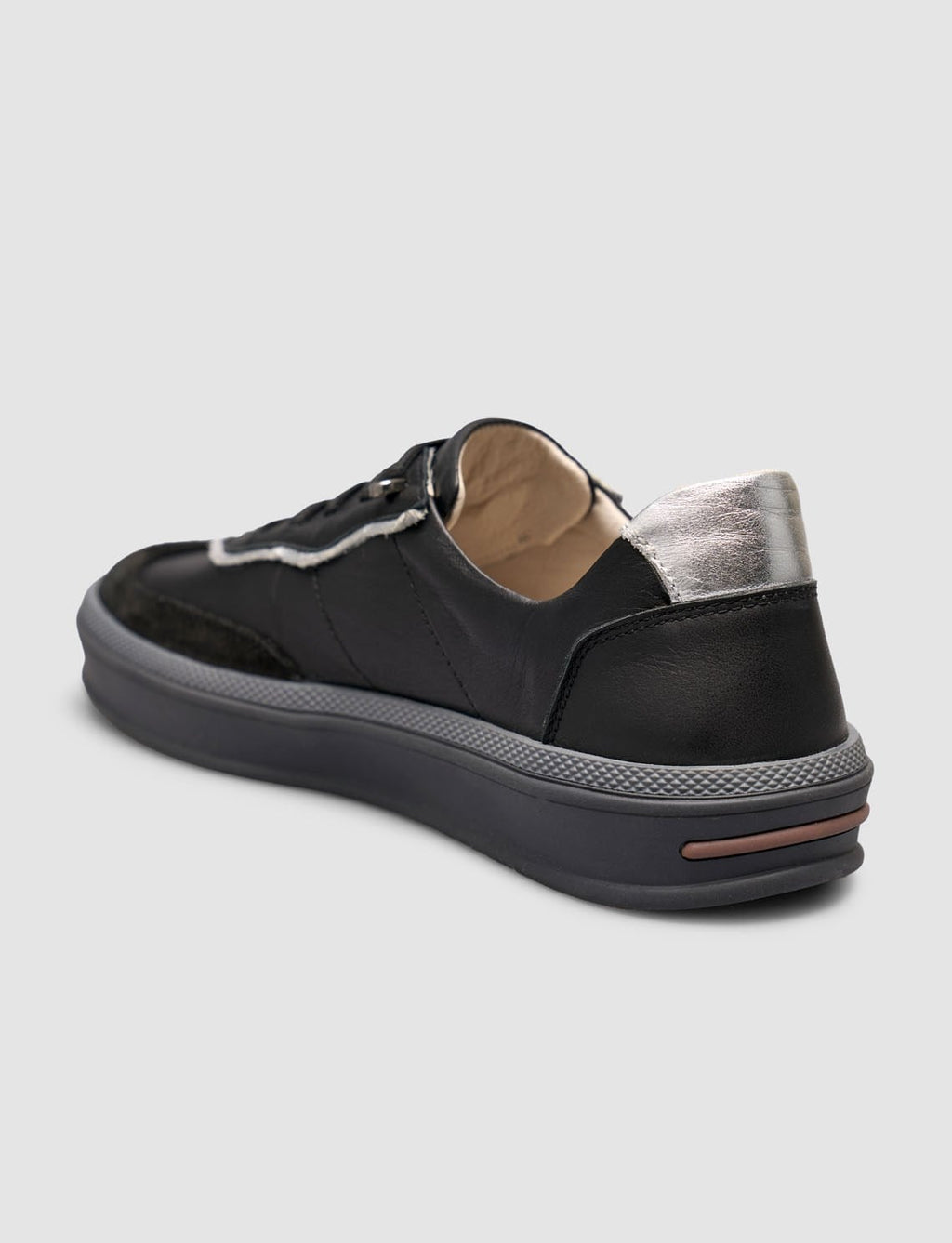 Black Genuine Cowhide Leather Lace-up Women's Sneaker