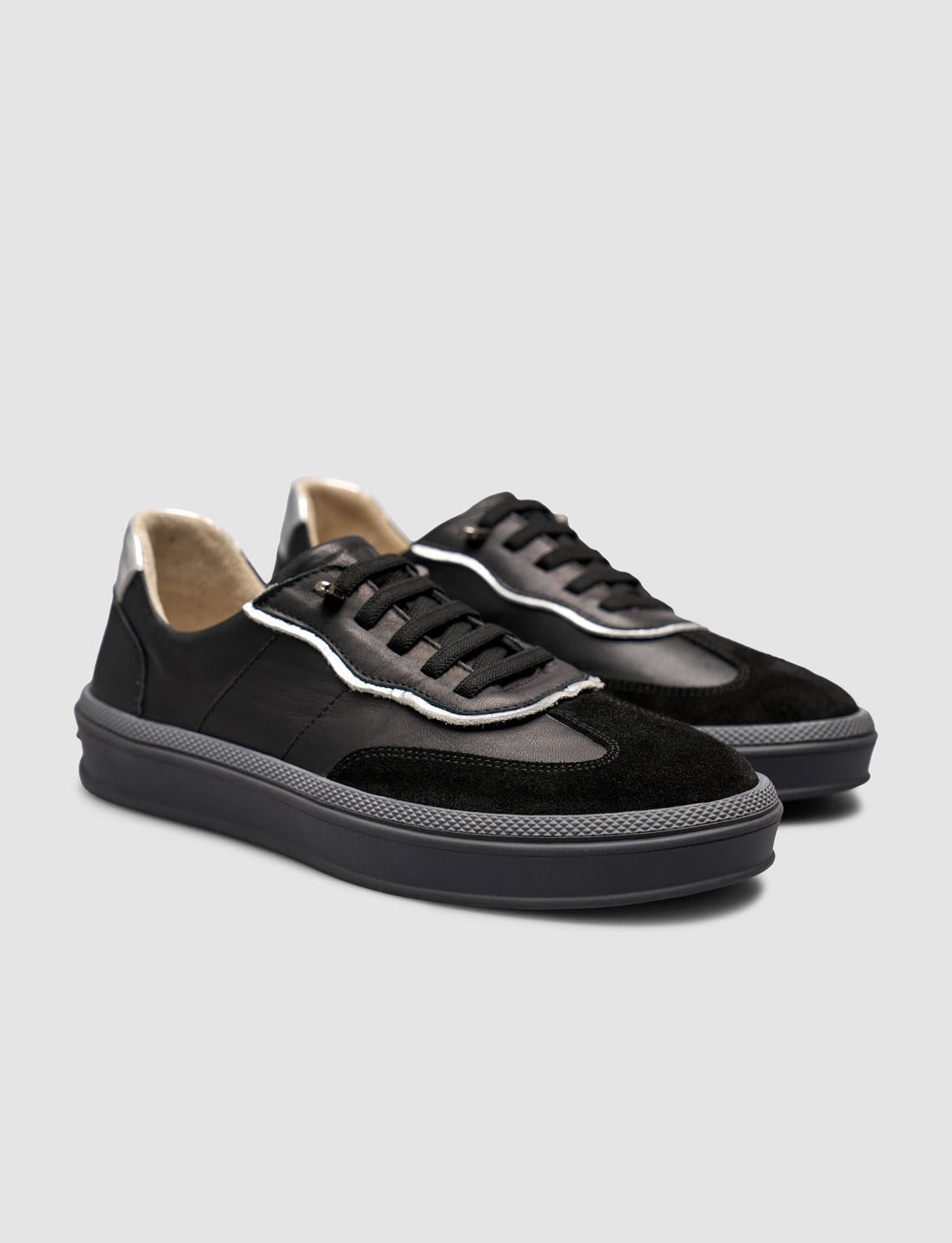 Black Genuine Cowhide Leather Lace-up Women's Sneaker