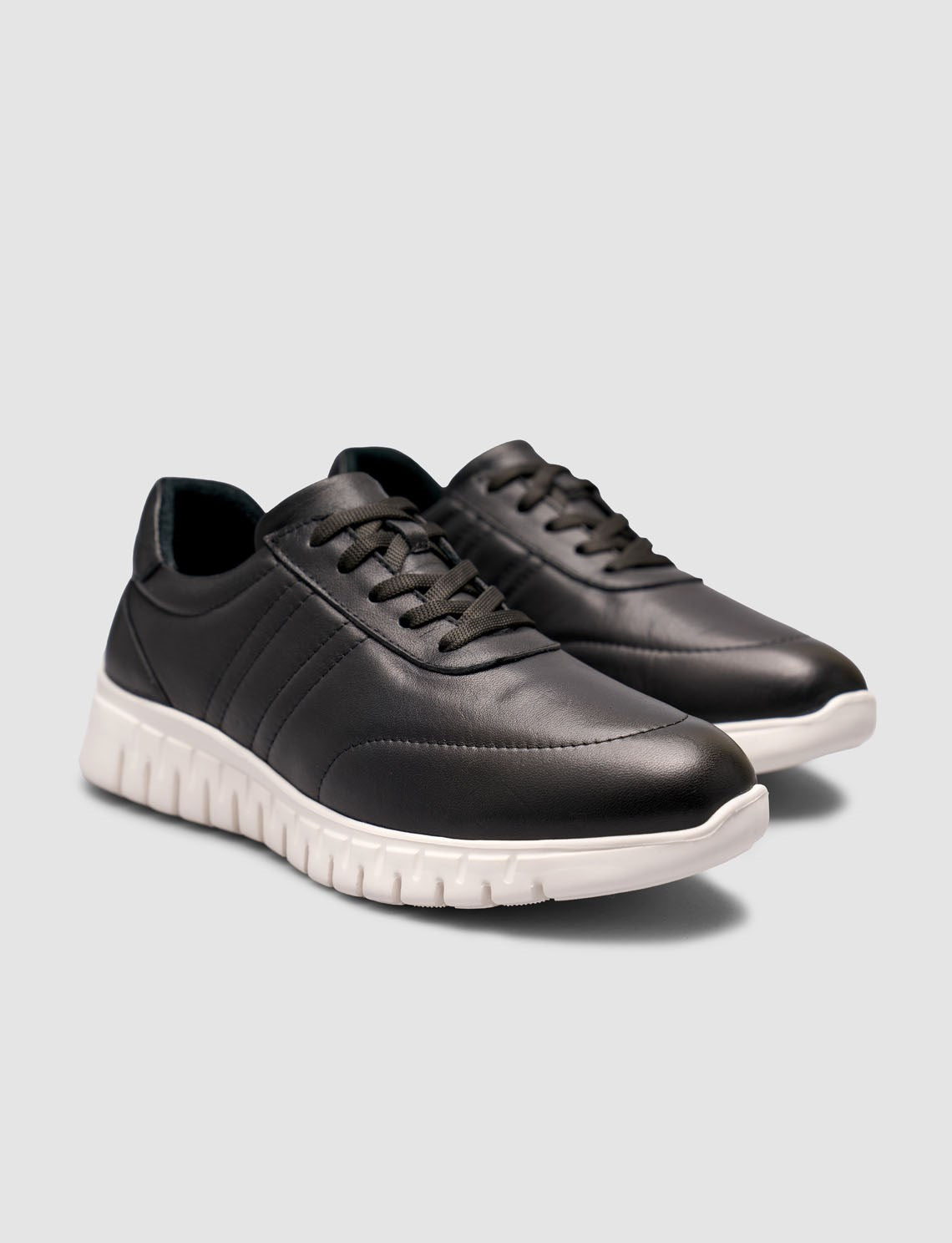 Black Genuine Cowhide Leather Suede Detail Women's Sneaker Shoes