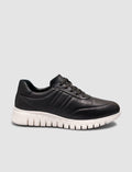 Black Genuine Cowhide Leather Suede Detail Women's Sneaker Shoes