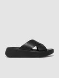 Fitflop Fitflop F-MODE FW5 Genuine Leather Black Women's Cross Strap Slippers