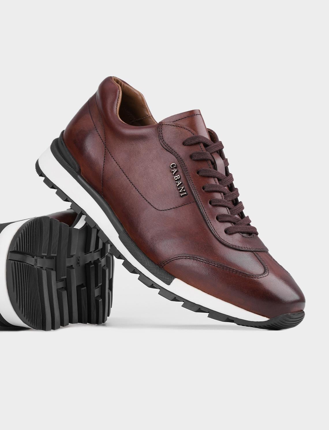 Sports Sneaker Genuine Leather Brown Lace-up Men's Athletic Shoes