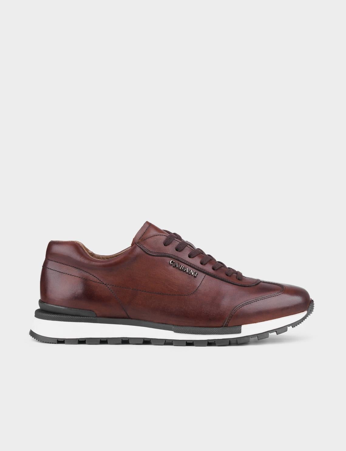 Sports Sneaker Genuine Leather Brown Lace-up Men's Athletic Shoes