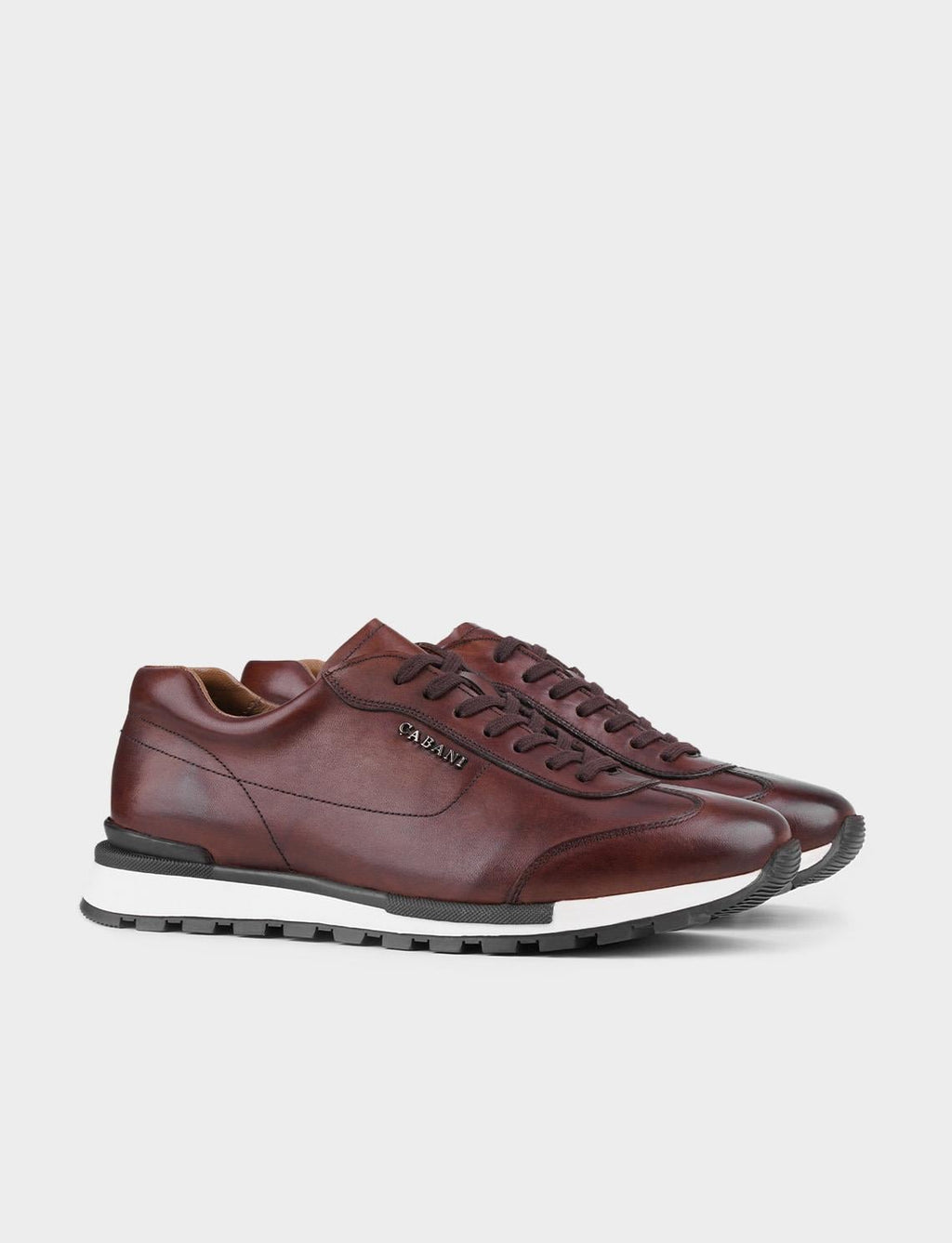 Sports Sneaker Genuine Leather Brown Lace-up Men's Athletic Shoes