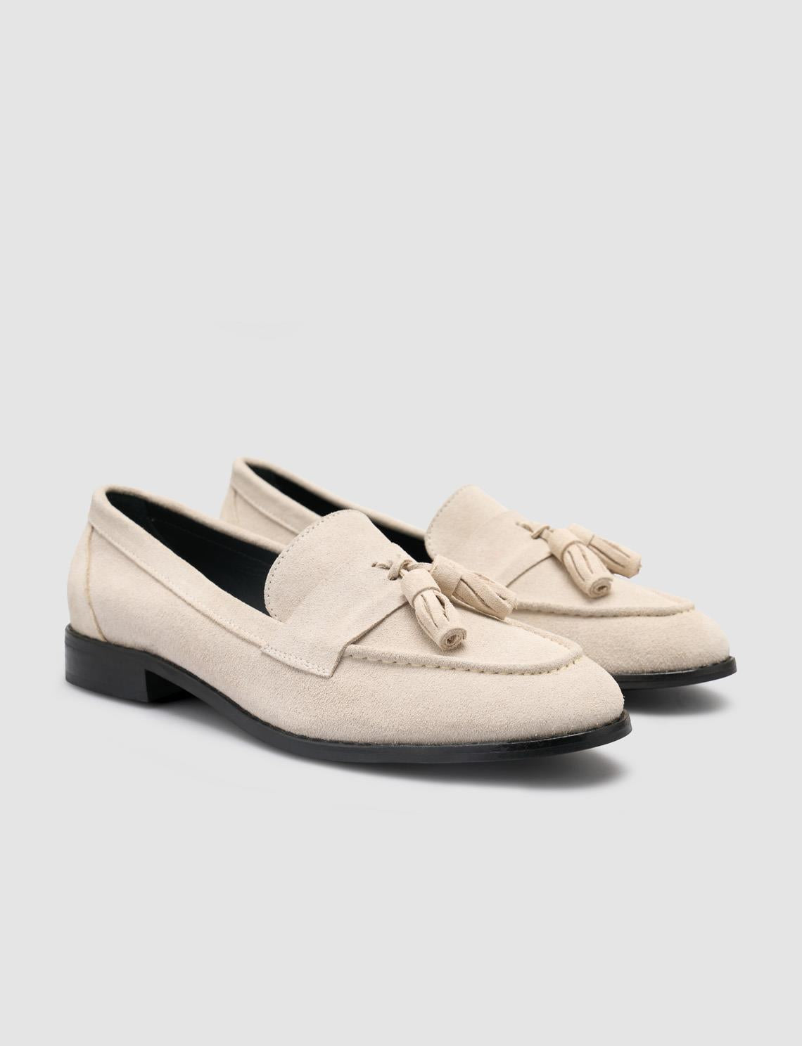 100% Genuine Leather Beige Suede Women's Loafer