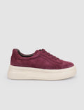 100% Genuine Leather Burgundy Suede Lace-up Women's Athletic Shoes