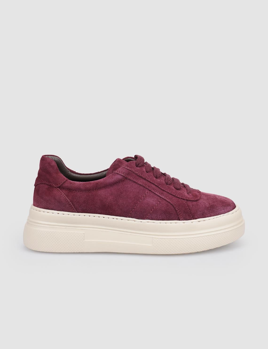 100% Genuine Leather Burgundy Suede Lace-up Women's Athletic Shoes