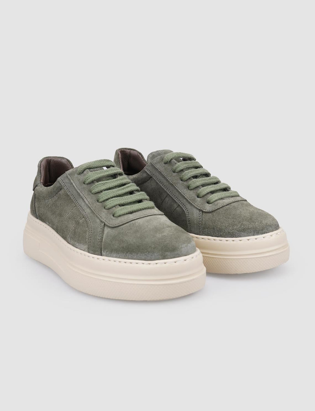 100% Genuine Leather Khaki Suede Lace-up Women's Athletic Shoes