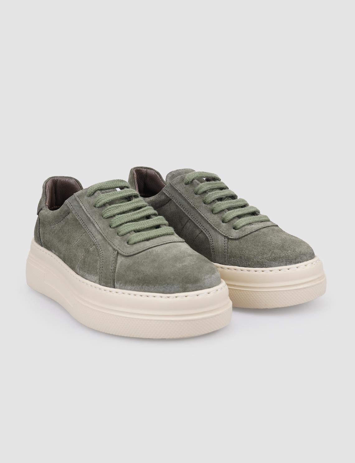100% Genuine Leather Khaki Suede Lace-up Women's Athletic Shoes