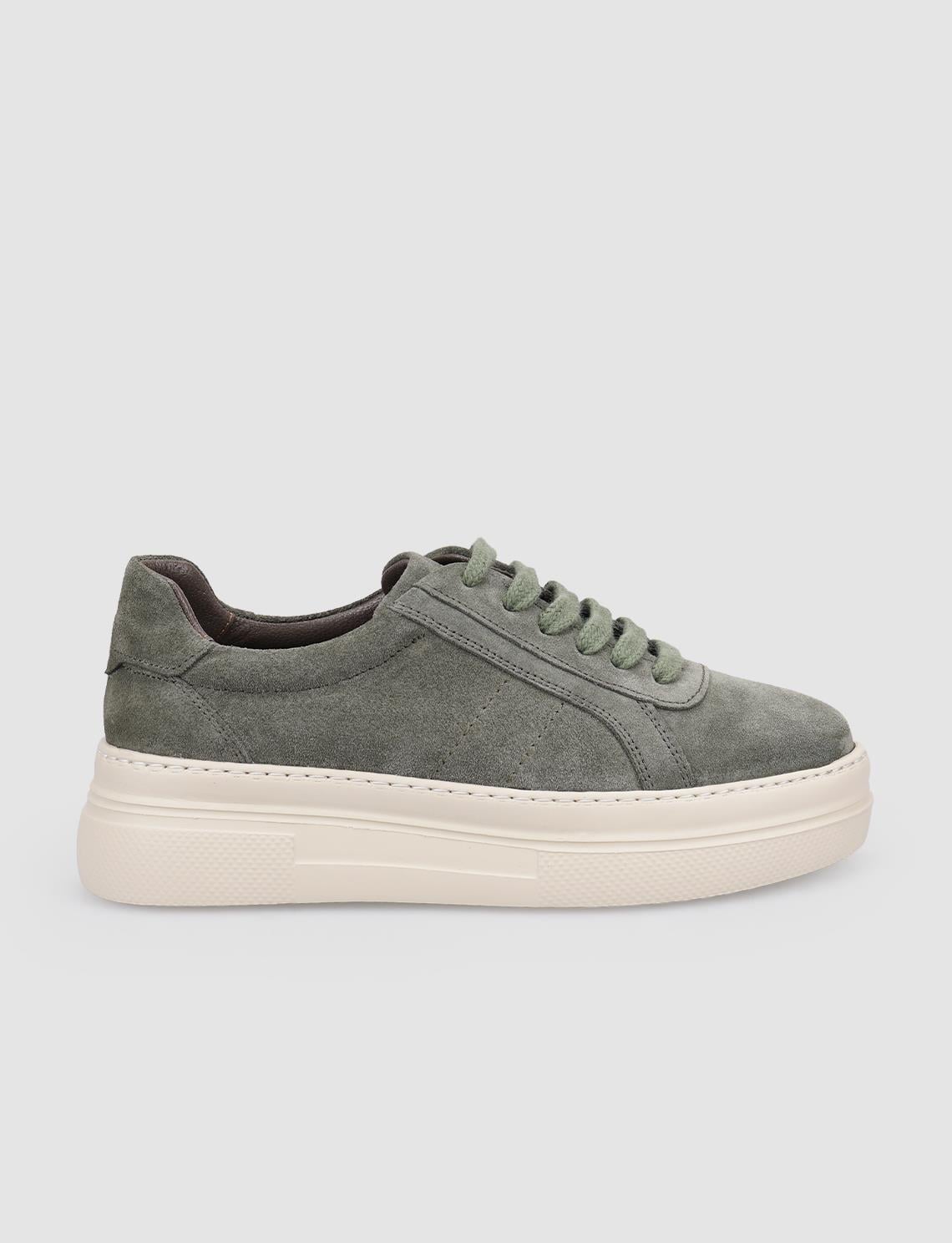 100% Genuine Leather Khaki Suede Lace-up Women's Athletic Shoes