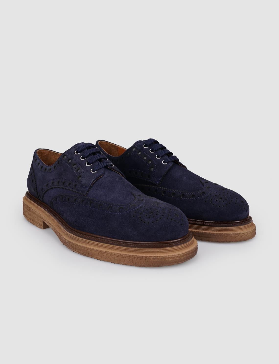 100% Genuine Leather Navy Suede Lace-up Men's Casual Shoes