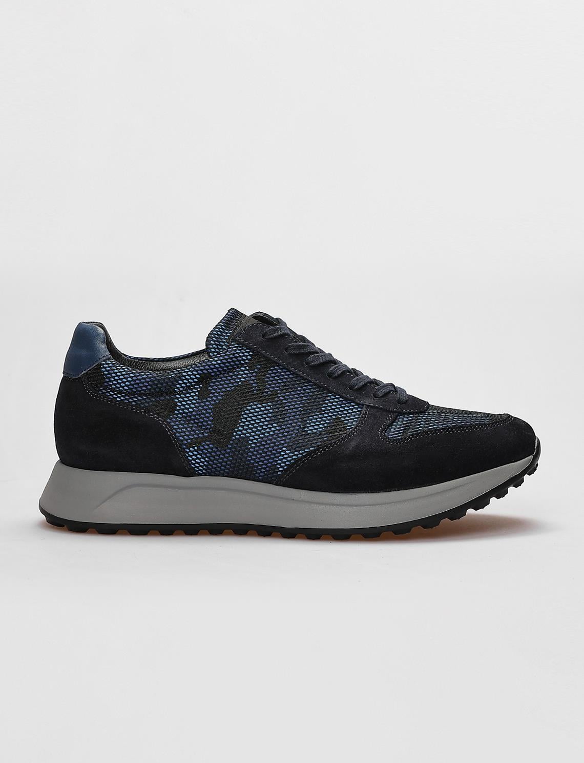 Genuine Leather Navy Camouflage Lace-up Men's Athletic Shoes