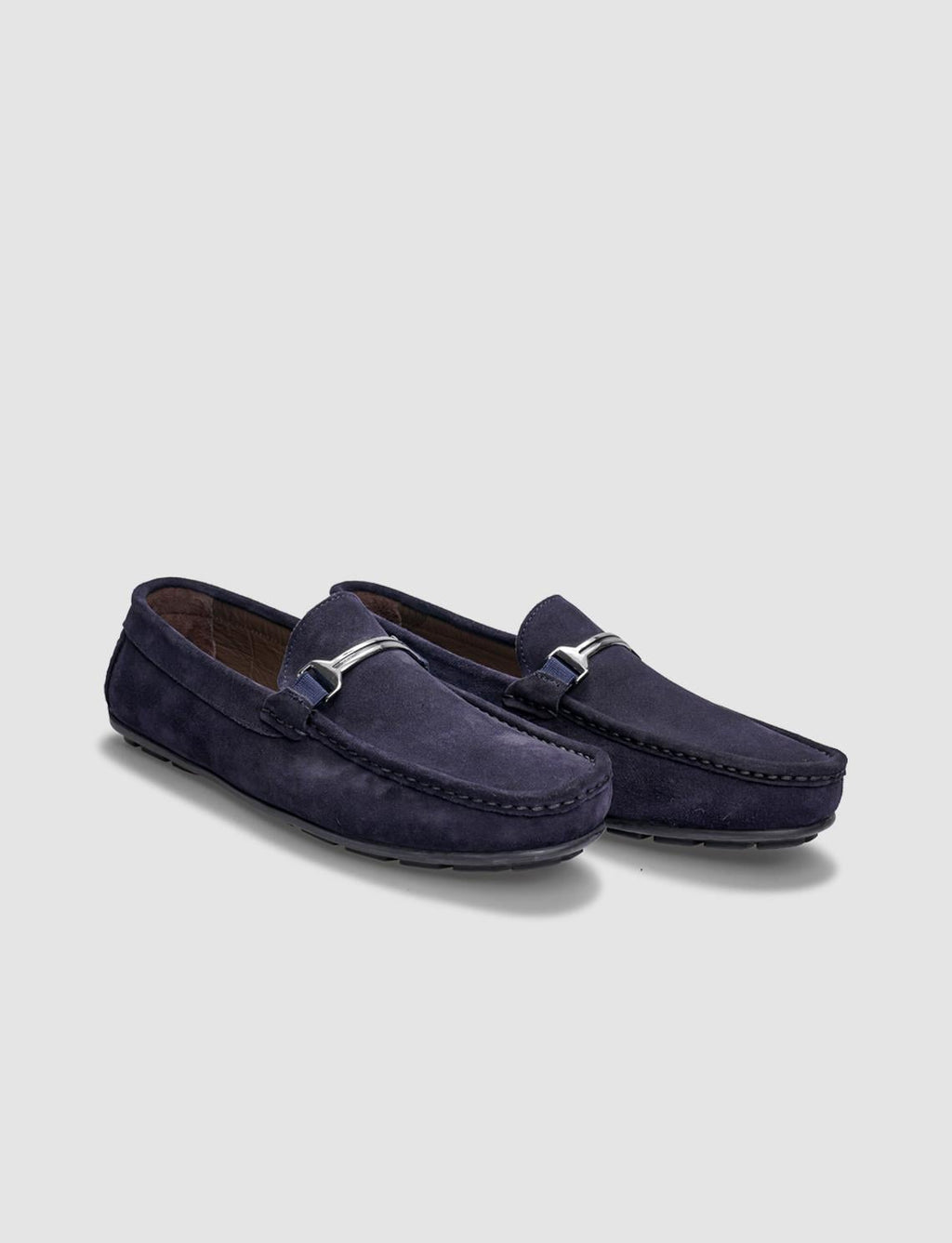 Genuine Leather Navy Suede Buckle Men's Loafer