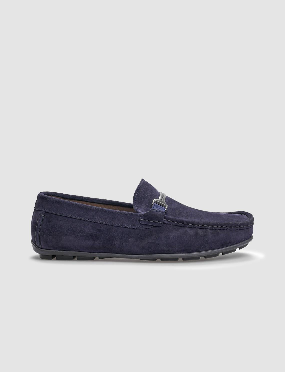 Genuine Leather Navy Suede Buckle Men's Loafer
