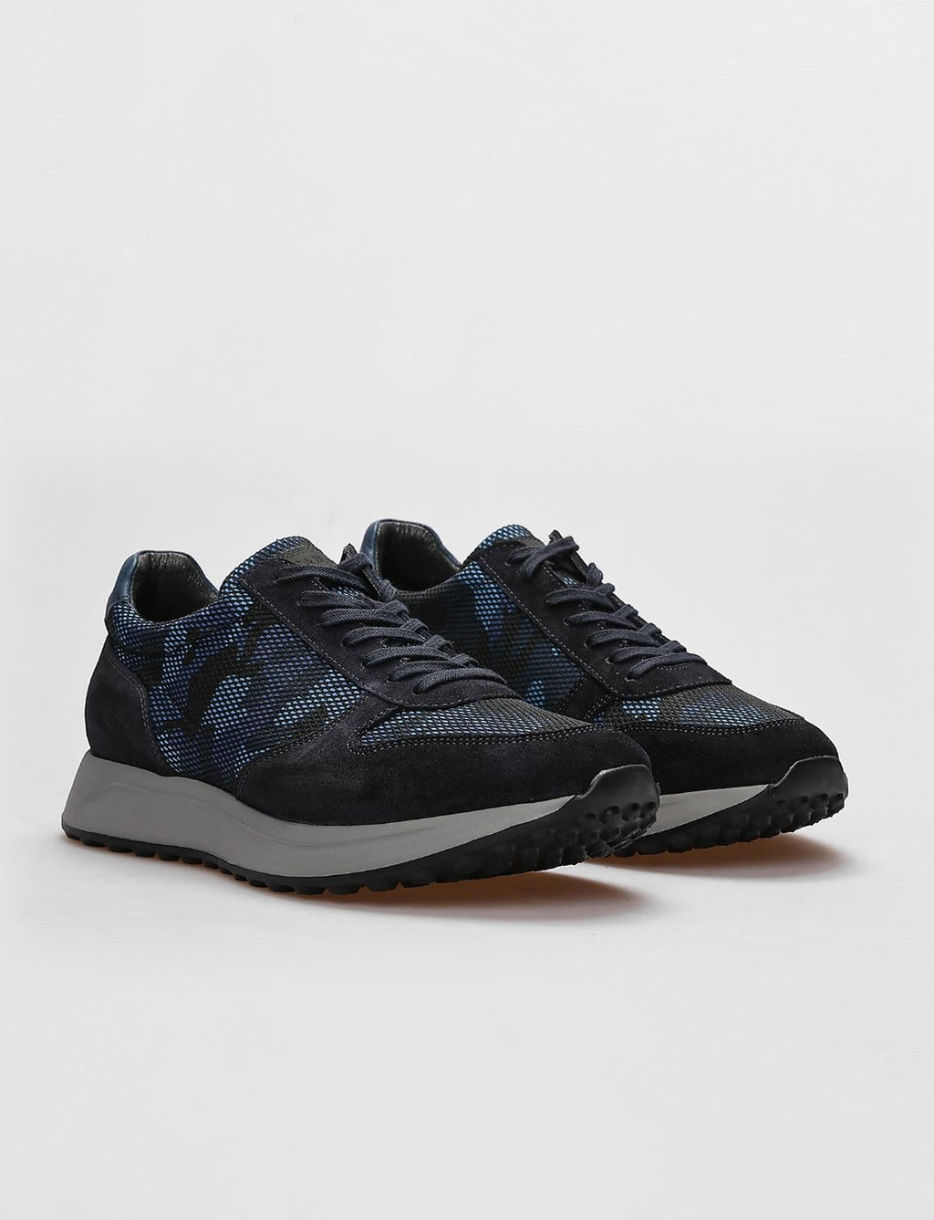 Genuine Leather Navy Camouflage Lace-up Men's Athletic Shoes