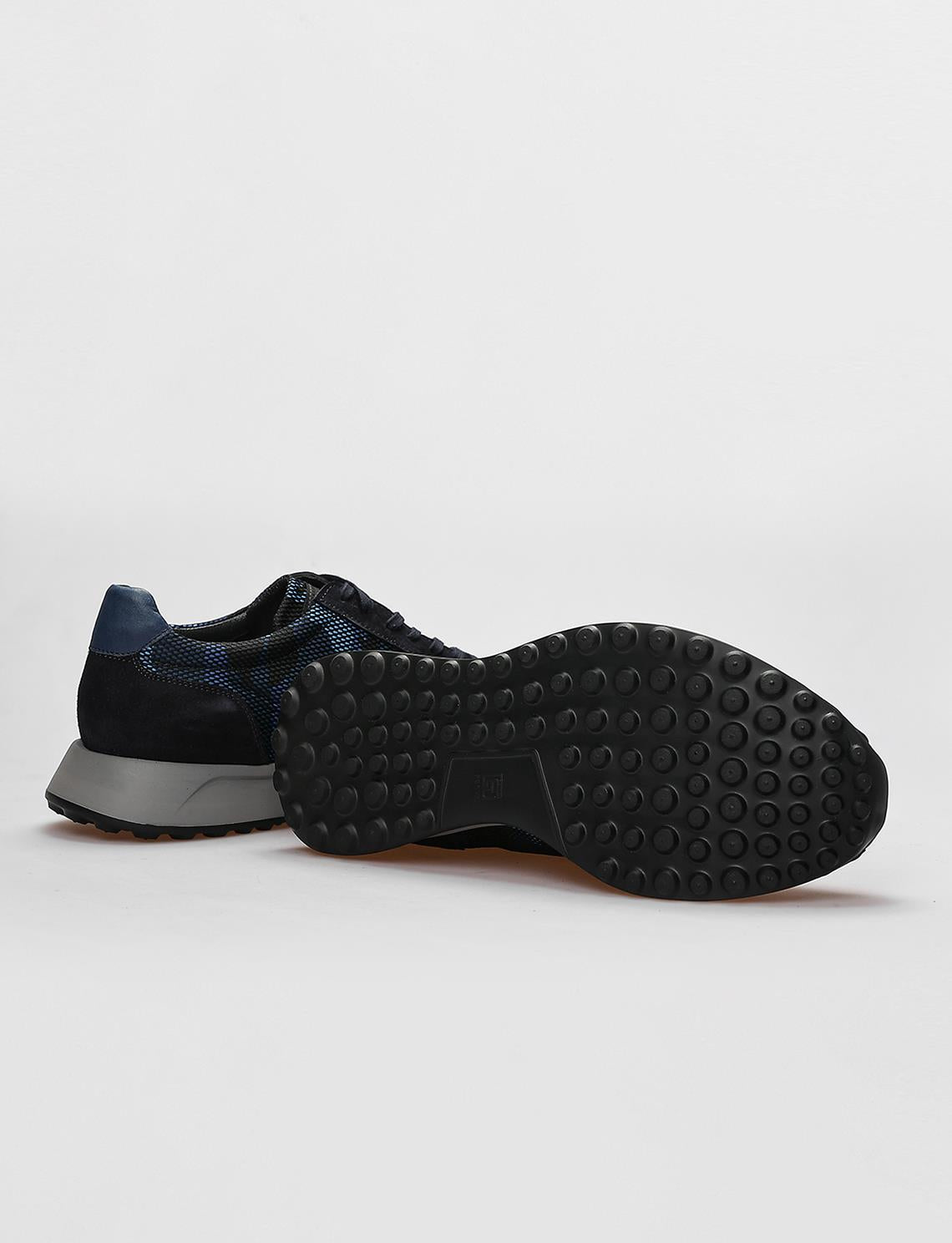 Genuine Leather Navy Camouflage Lace-up Men's Athletic Shoes