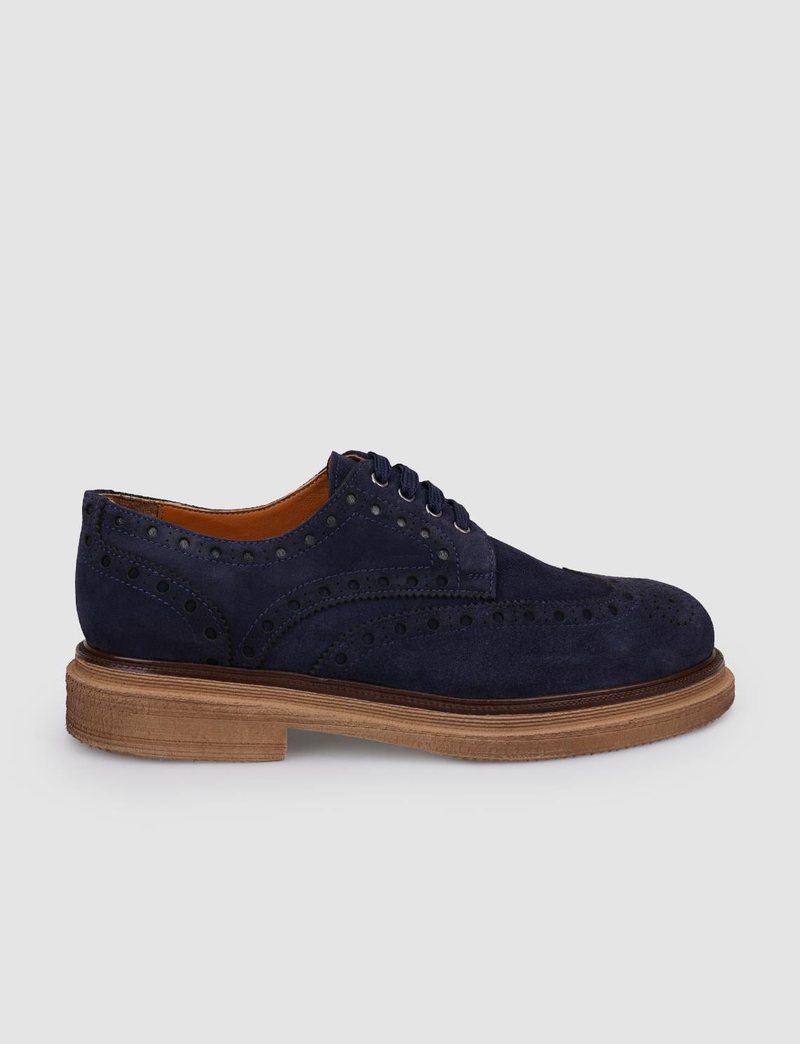 100% Genuine Leather Navy Suede Lace-up Men's Casual Shoes