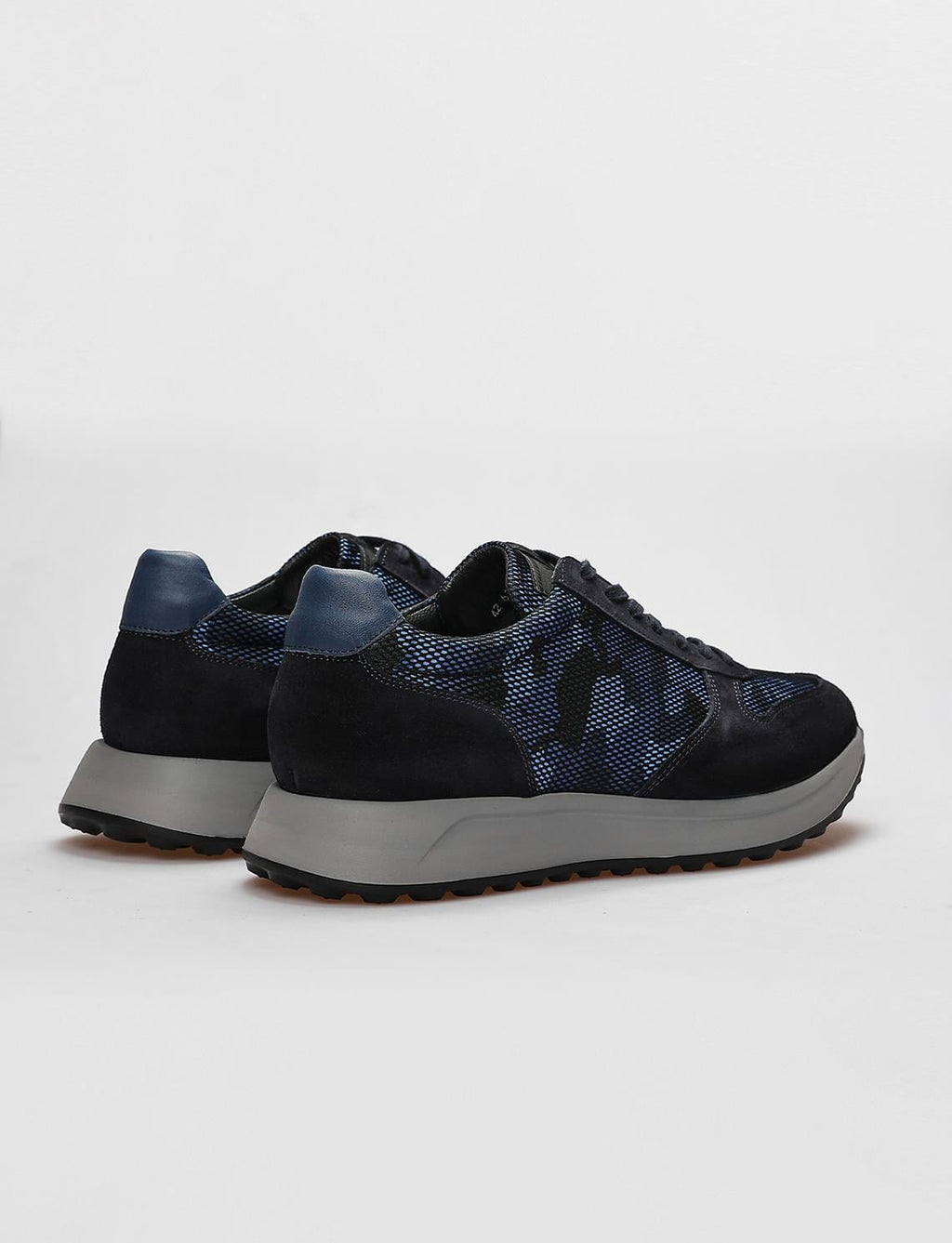 Genuine Leather Navy Camouflage Lace-up Men's Athletic Shoes