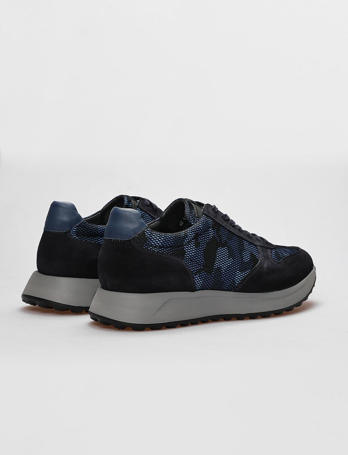 Genuine Leather Navy Camouflage Lace-up Men's Athletic Shoes