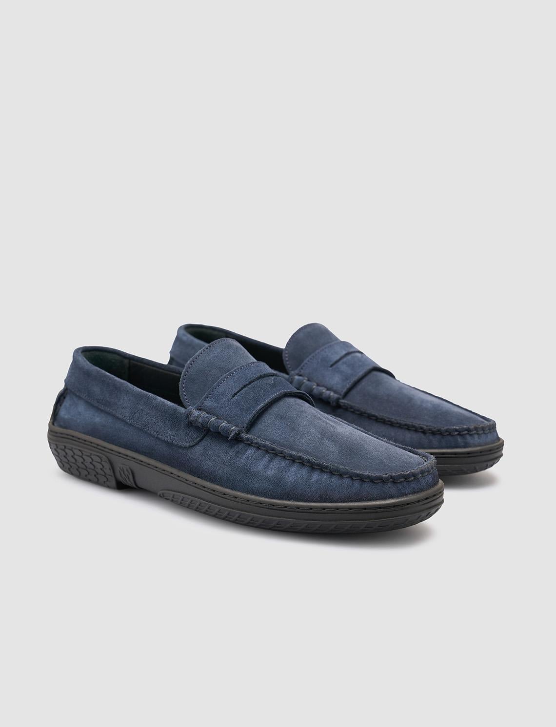 100% Genuine Leather Navy Suede Men's Casual Shoes