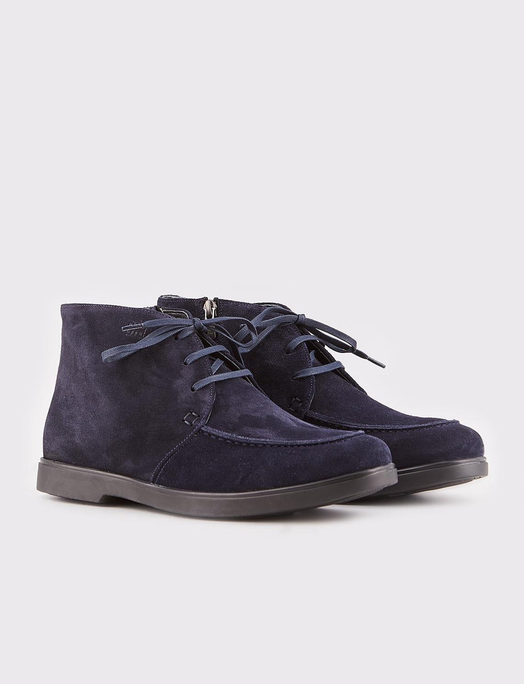 Suede Genuine Leather Navy Blue Zip-Up Men's Casual Boots