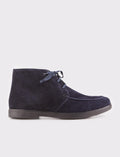 Suede Genuine Leather Navy Blue Zip-Up Men's Casual Boots