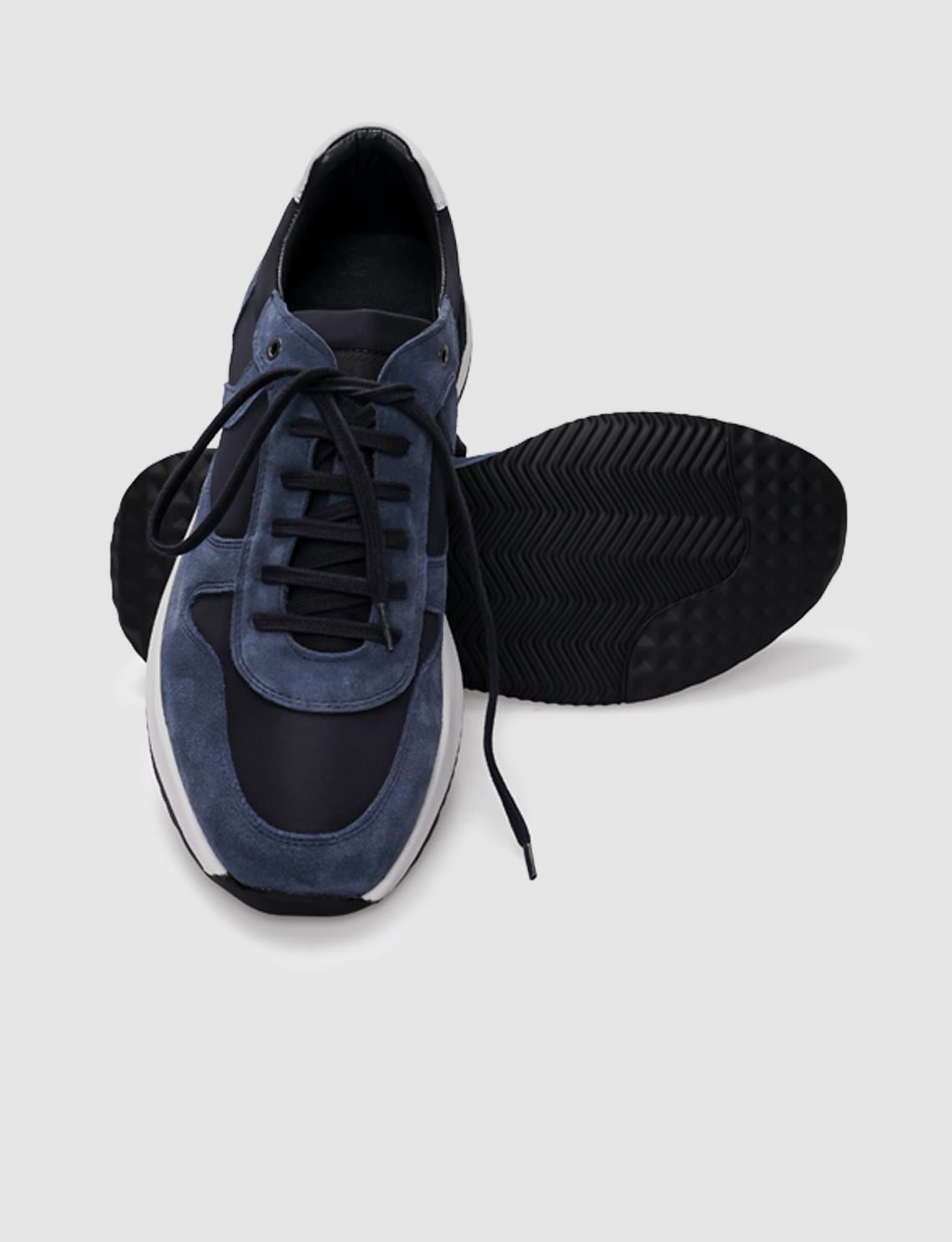 100% Genuine Leather Blue Suede Lace-up Men's Athletic Shoes