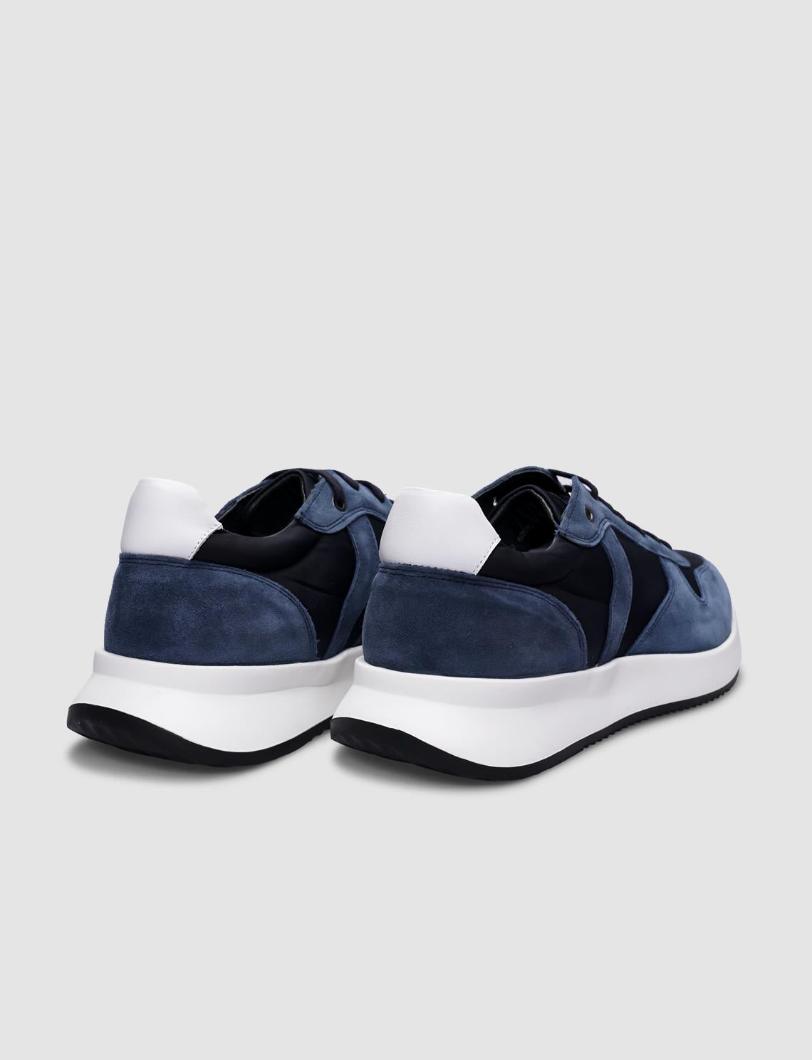 100% Genuine Leather Blue Suede Lace-up Men's Athletic Shoes