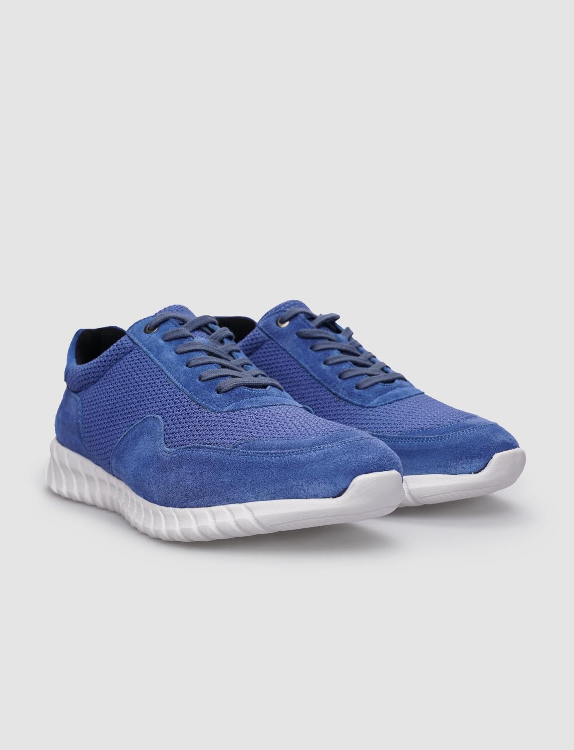 Knitted Blue Lace-up Men's Athletic Shoes