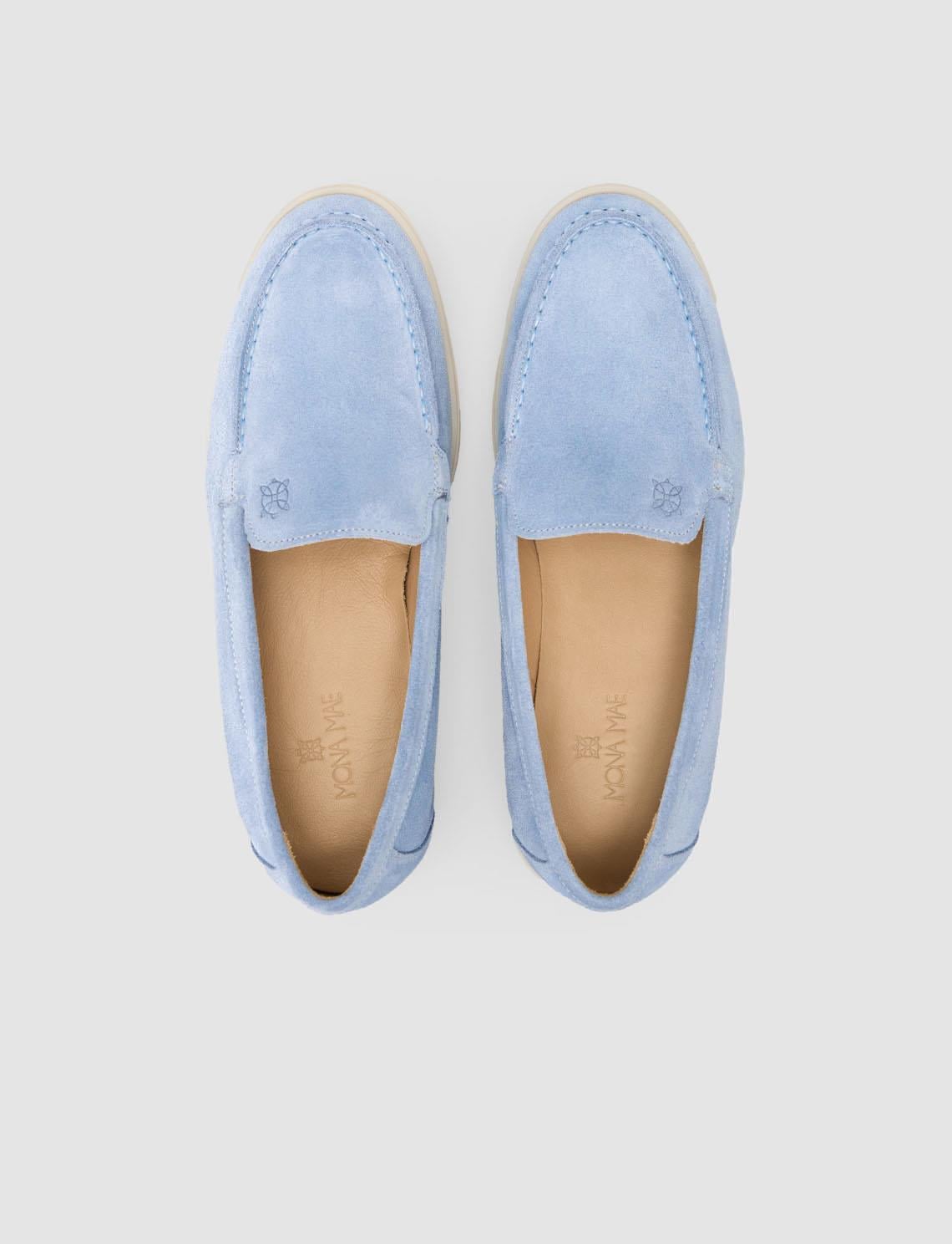 Monamae 100% Genuine Leather Blue Suede Women's Loafer