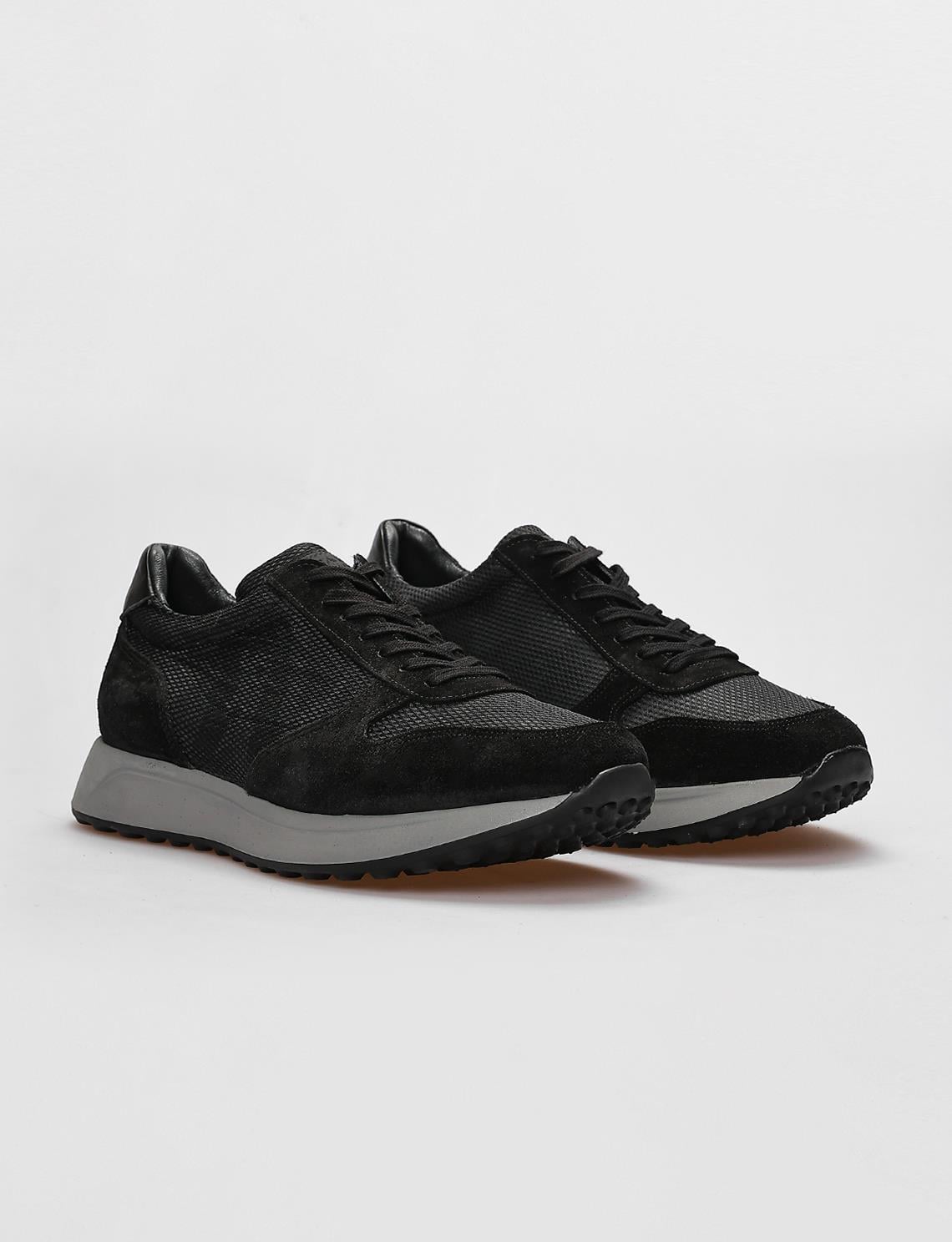 Genuine Leather Black Grey Camouflage Lace-up Men's Athletic Shoes (123252-10159)