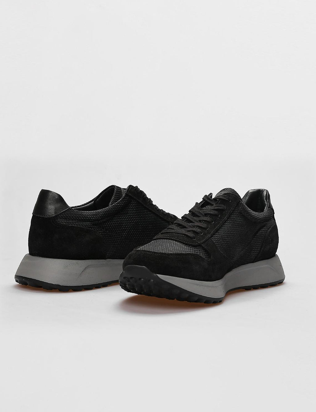 Genuine Leather Black Grey Camouflage Lace-up Men's Athletic Shoes (123252-10159)
