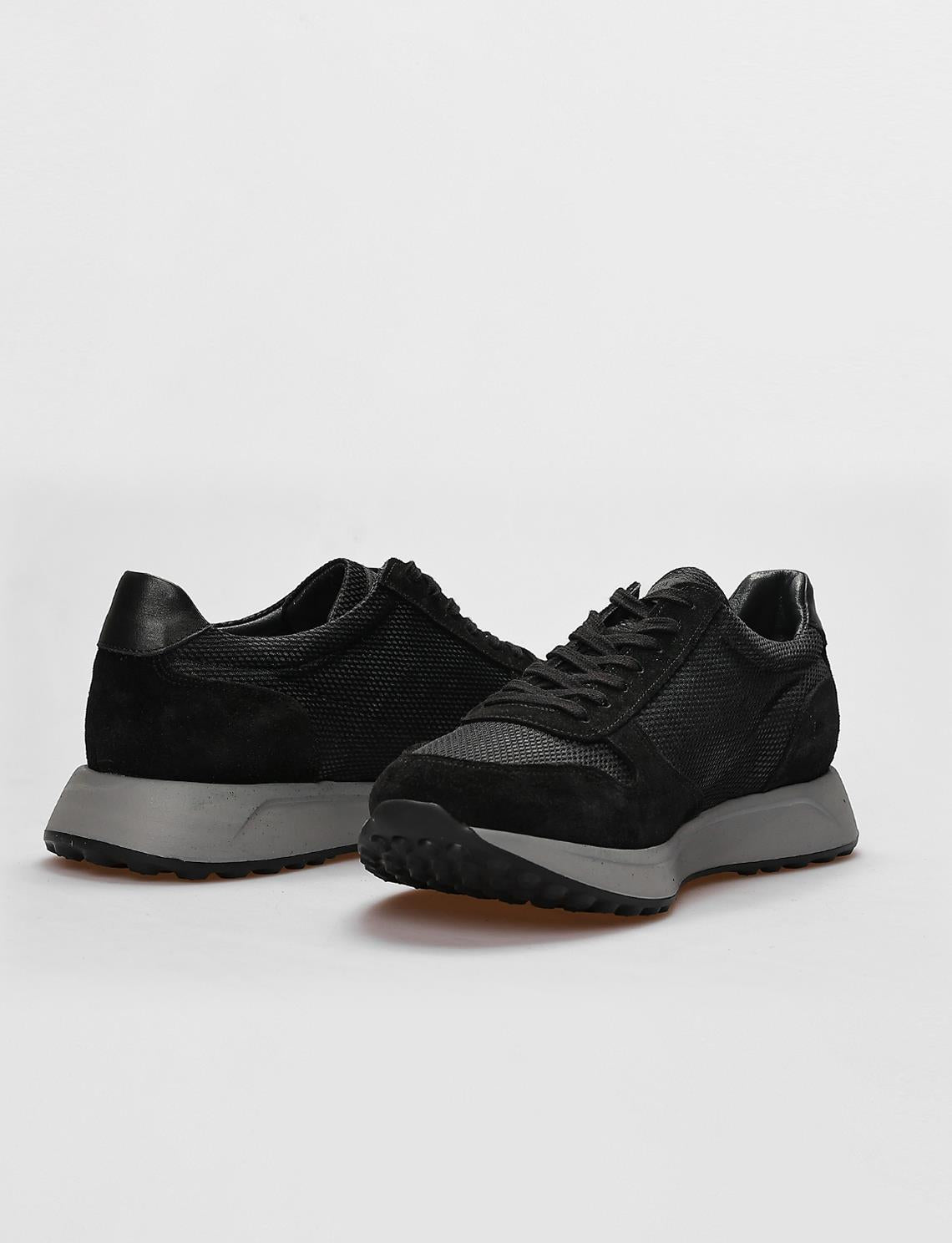 Genuine Leather Black Grey Camouflage Lace-up Men's Athletic Shoes (123252-10159)