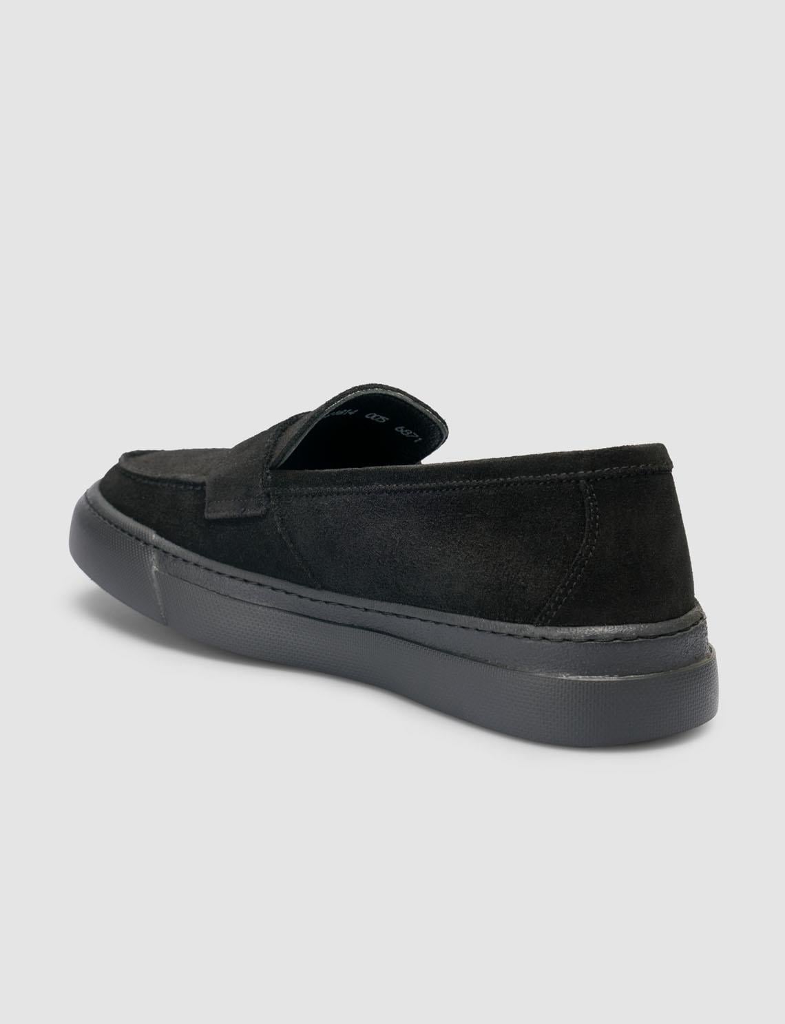 100% Genuine Leather Black Suede Men's Loafer with Strap