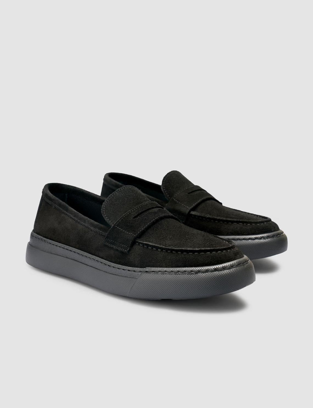 100% Genuine Leather Black Suede Men's Loafer with Strap