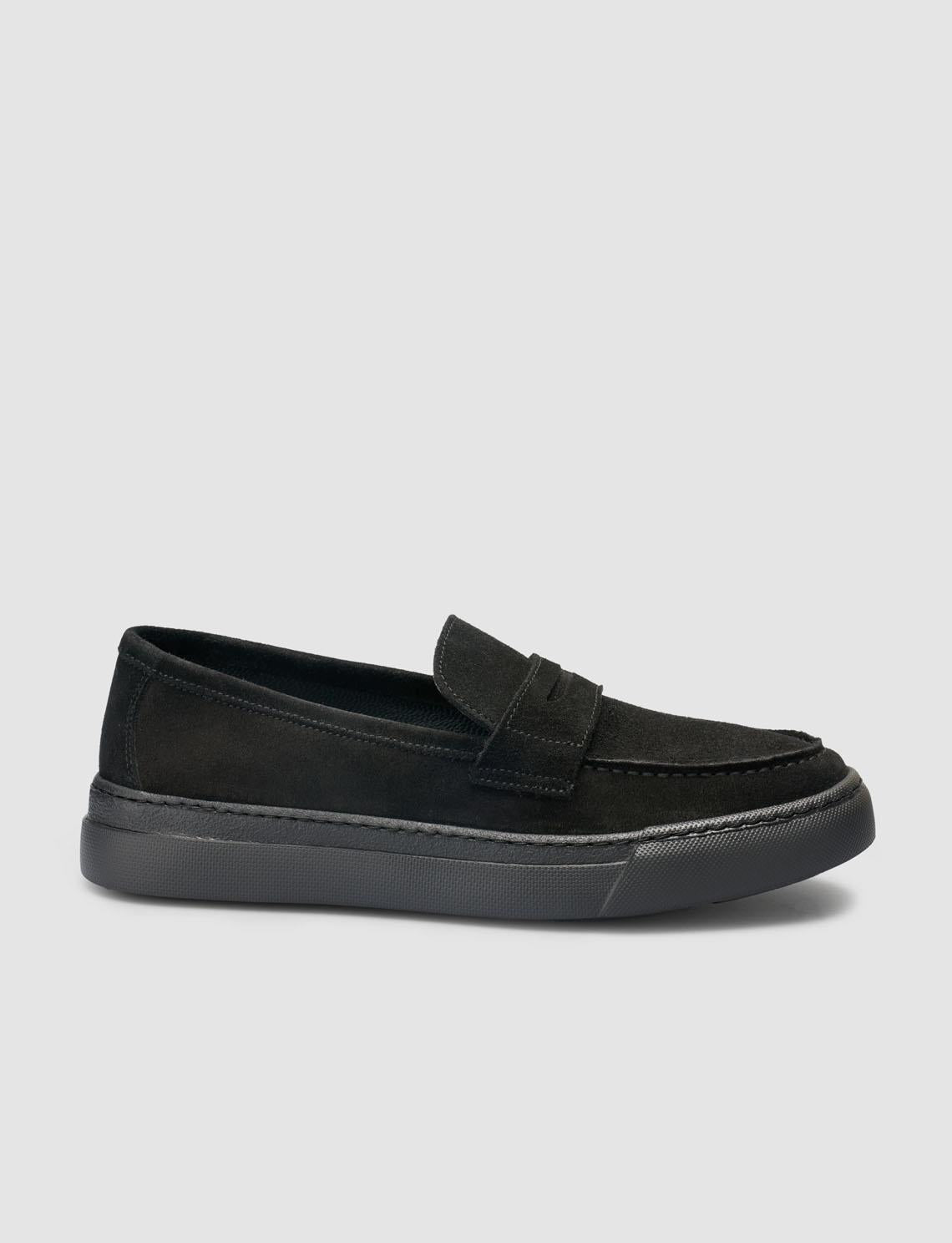 100% Genuine Leather Black Suede Men's Loafer with Strap