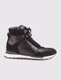 Suede Genuine Leather Black Fur-Lined Lace-Up Men's Casual Boots