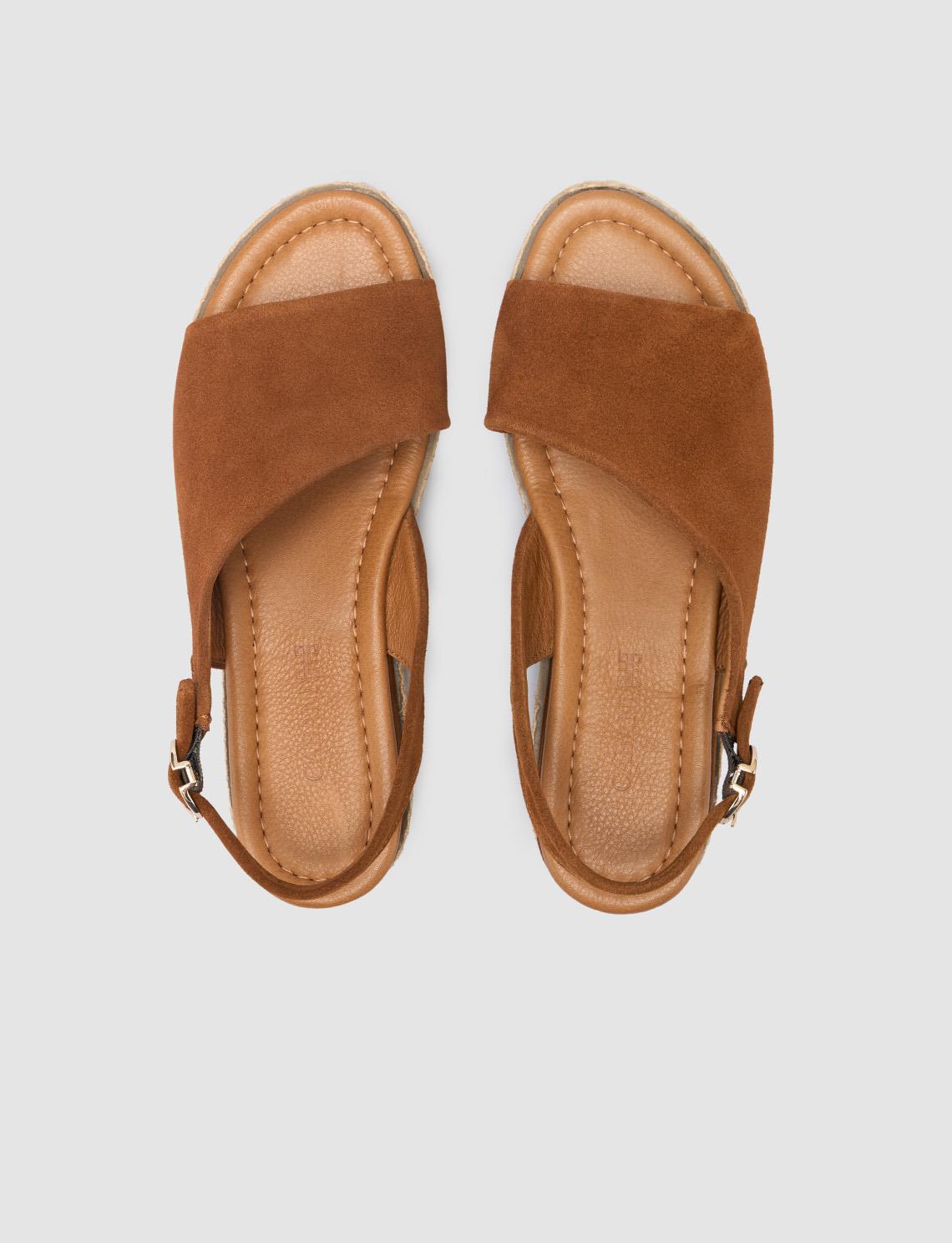 100% Genuine Leather Tan Women's Suede Sandals