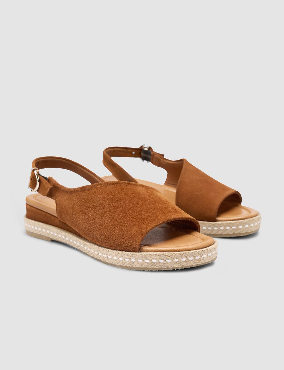 100% Genuine Leather Tan Women's Suede Sandals