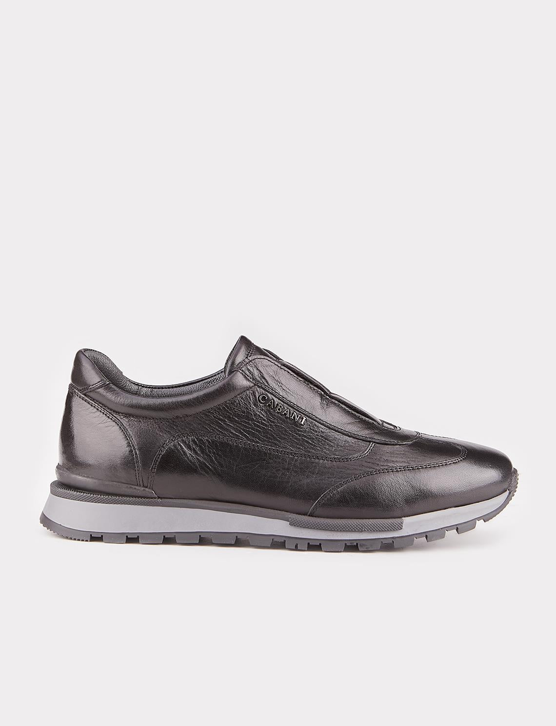 Men's Black Genuine Leather Sports Shoes with Thermal Sole