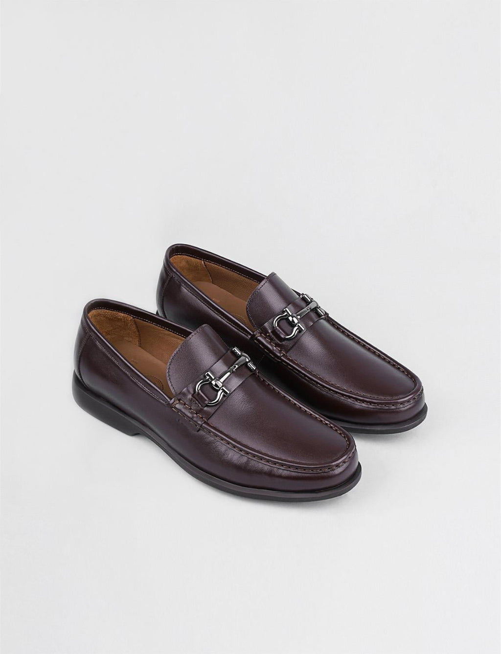 Brown Men's Loafer with Buckle Accessory and Genuine Leather
