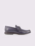 Genuine Leather Navy Blue Men's Shoes with Buckle Accessory