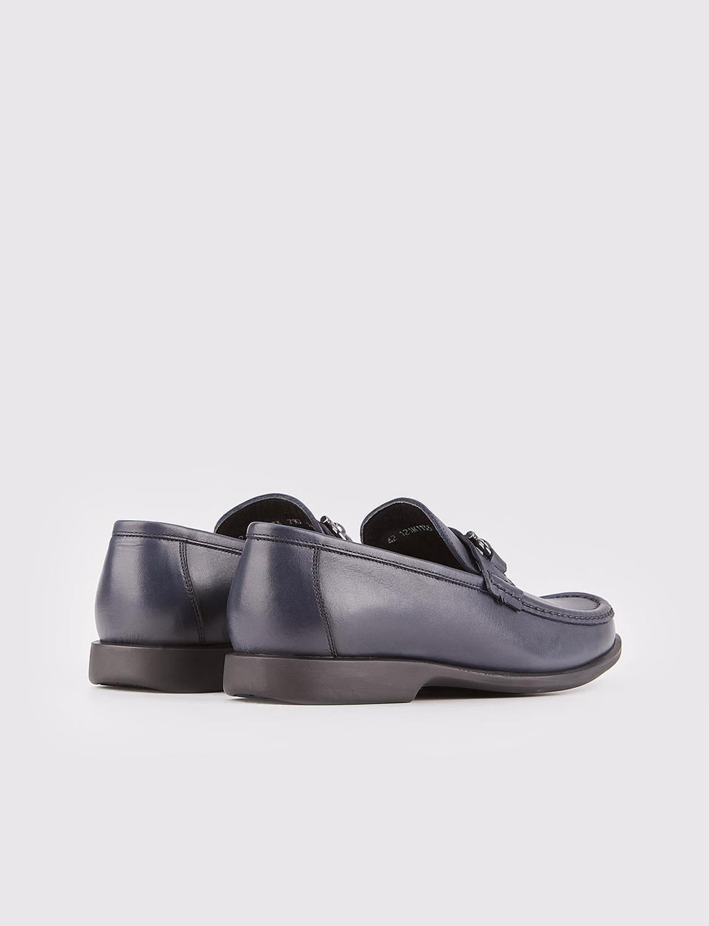 Genuine Leather Navy Blue Men's Shoes with Buckle Accessory