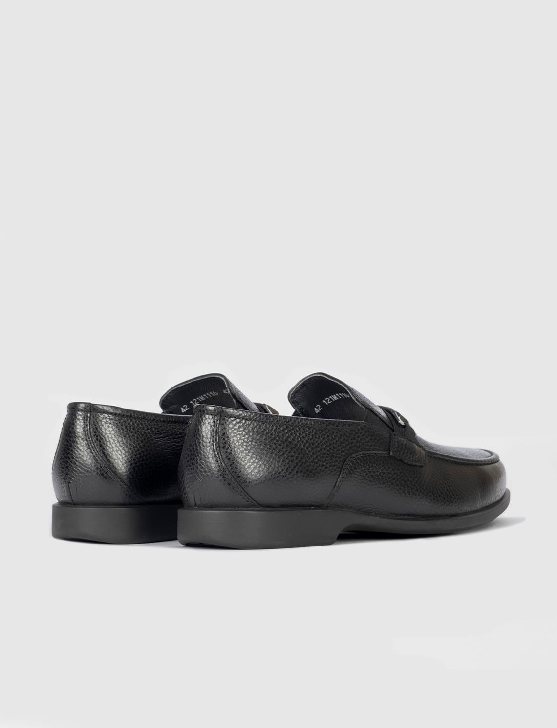 Men's Black Genuine Leather Shoes with Buckle Accessory